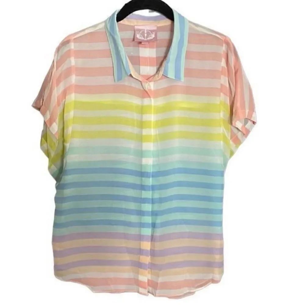 Romeo & Juliet couture women’s pastel button-down blouse size medium ￼